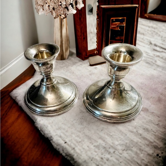 Set of 2 Sterling Silver weighted Candlesticks - Picture 7 of 11